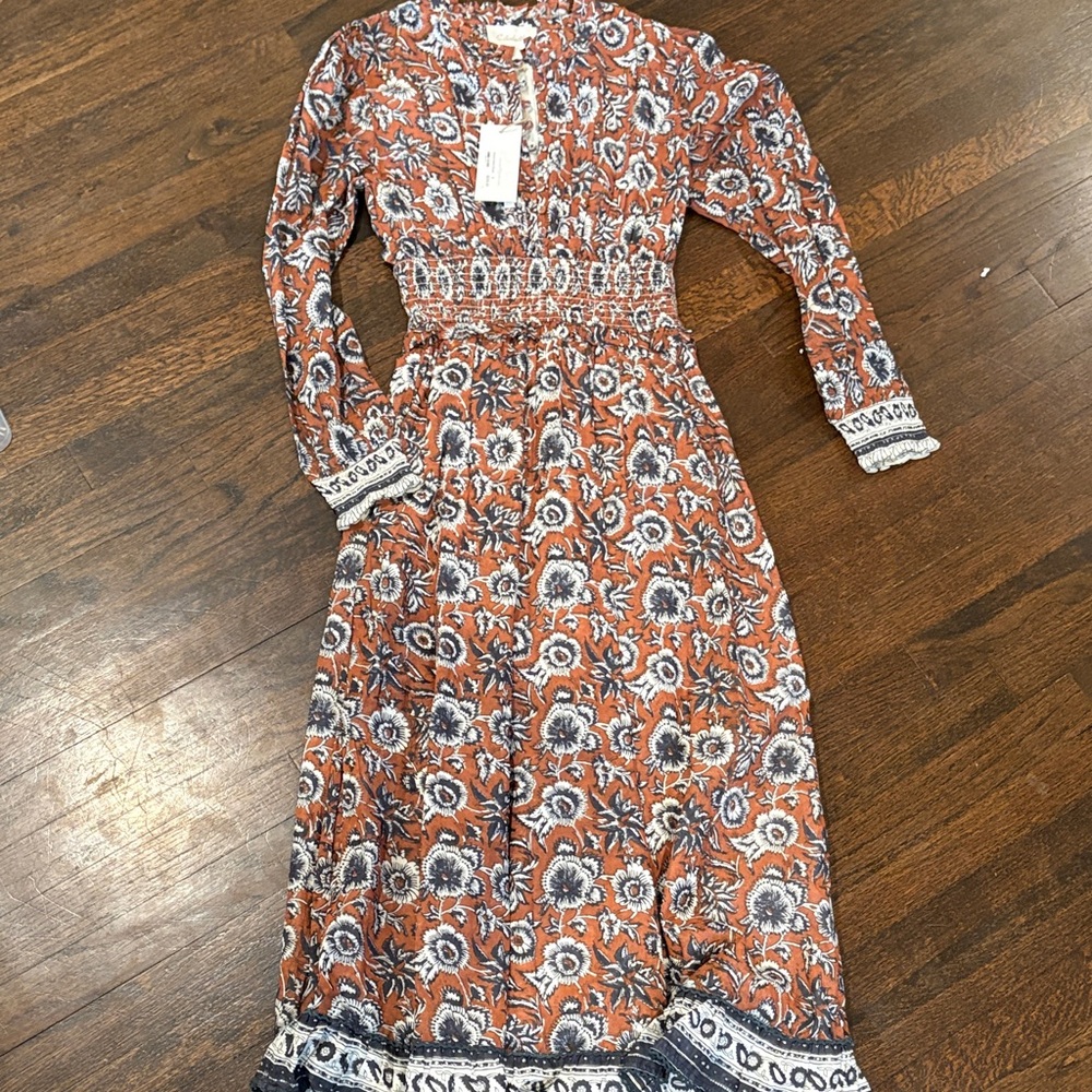 Cleobella Long Sleeve Dress - Orange and White